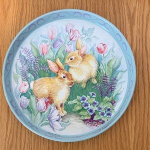 Floral Bunny Decorative Tin Tray